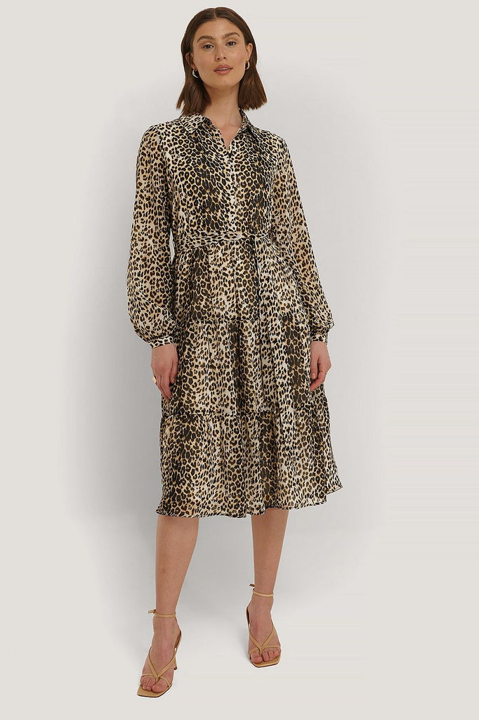Leopard Print Ruffled Midi Dress