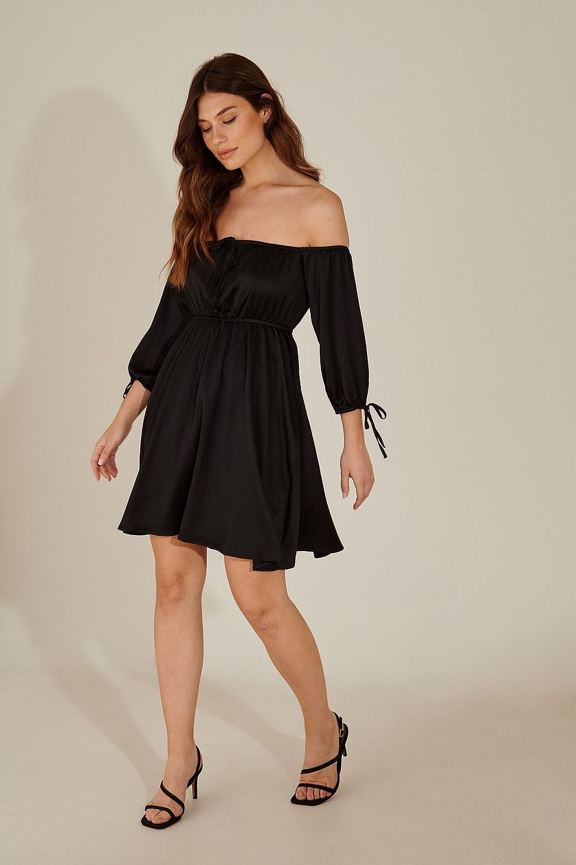 Black pamela off shoulder recycled mini dress