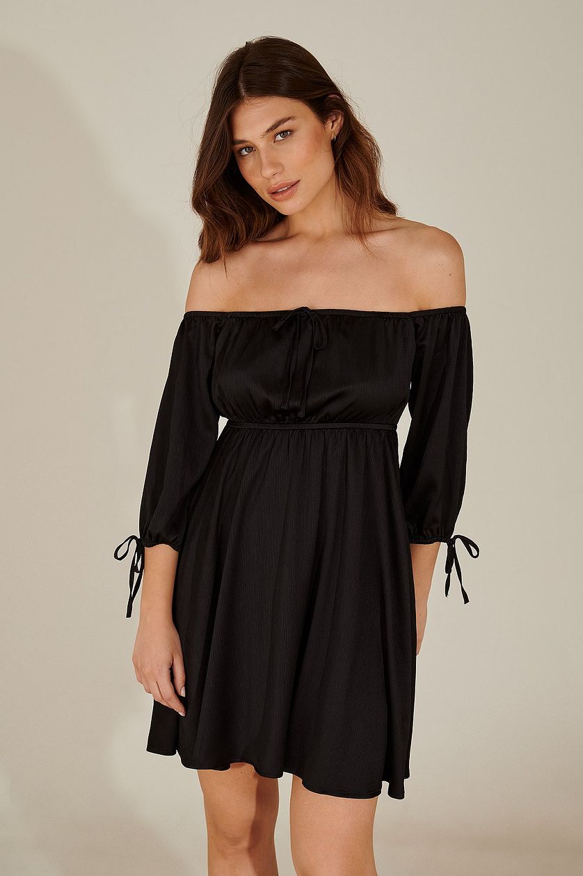 Black pamela off shoulder recycled mini dress