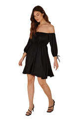 Black pamela off shoulder recycled mini dress