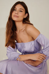 Lavender pamela off shoulder recycled mini dress