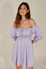 Lavender pamela off shoulder recycled mini dress