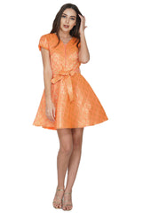 Mini-robe évasée en jacquard orange 