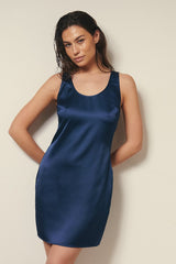 Blue Satin Josefine Open Back Mini Dress