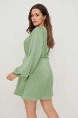 Mint Green Chiffon Balloon Sleeve Flowy Dress