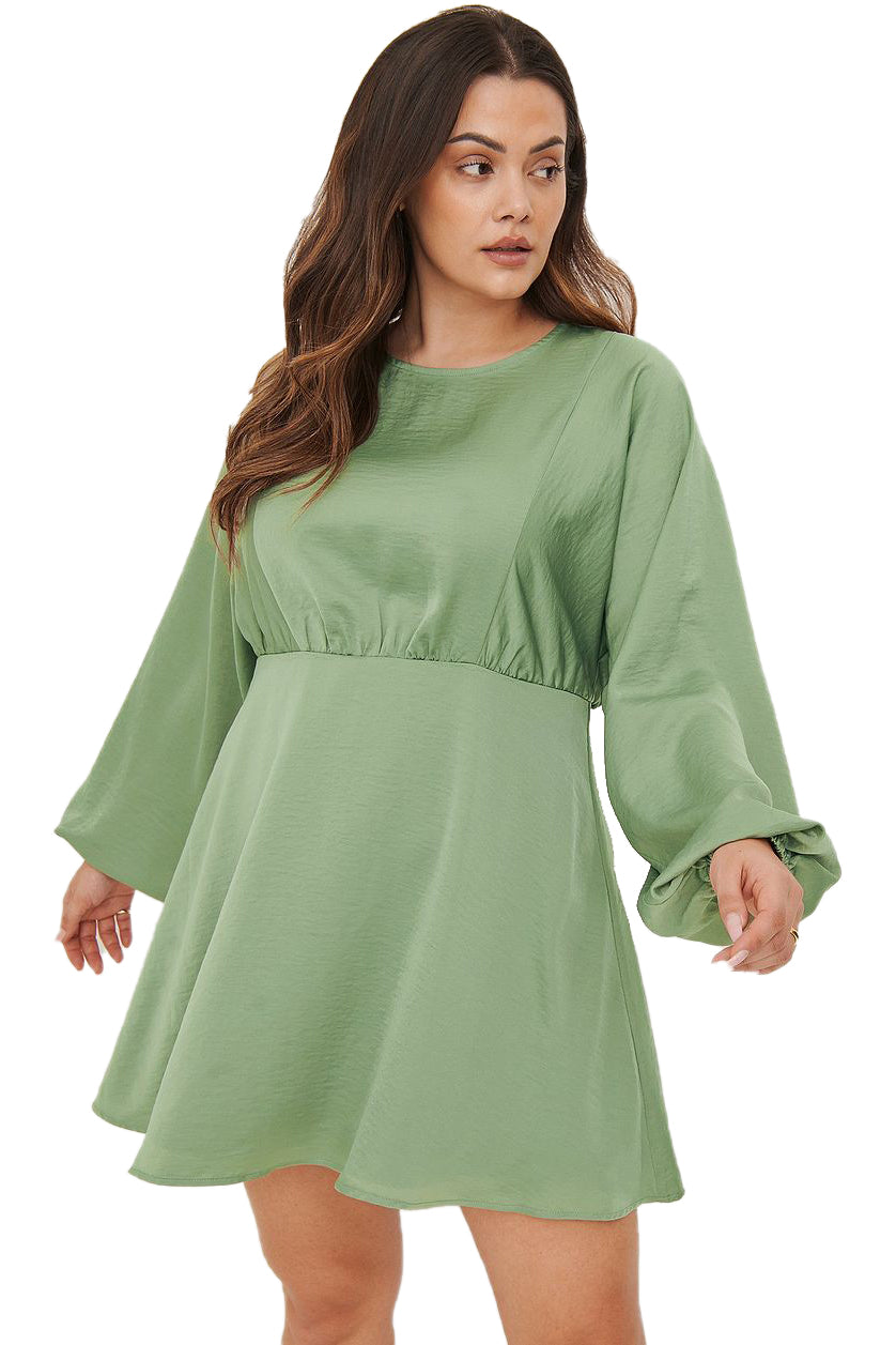Mint Green Chiffon Balloon Sleeve Flowy Dress X-Large-40 Mint Green Chiffon Balloon Sleeve Flowy Dress X-Large-40