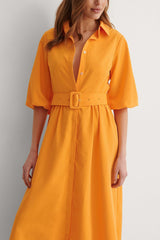 Mustard Yellow Belted Long Sleeve Maxi Dress