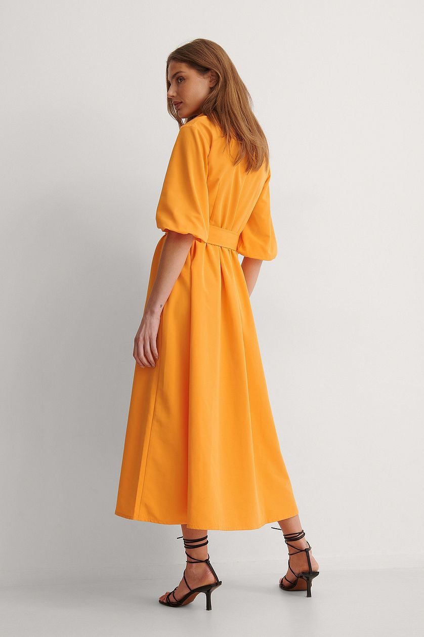 Mustard Yellow Belted Long Sleeve Maxi Dress