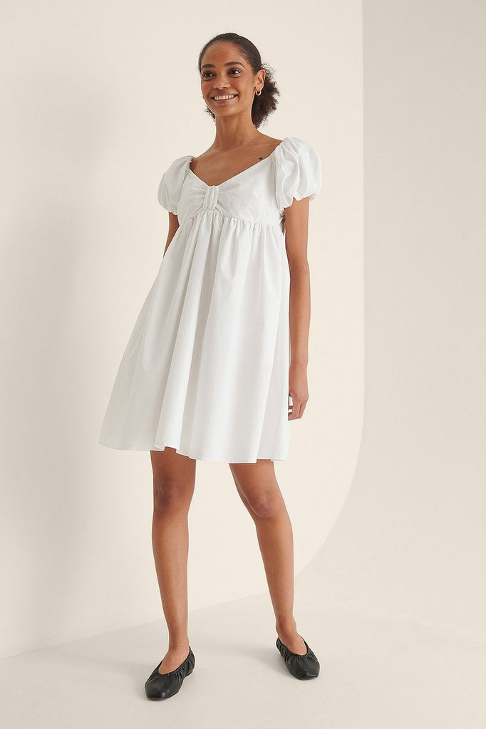 White Off Shoulder Mini Cotton Dress