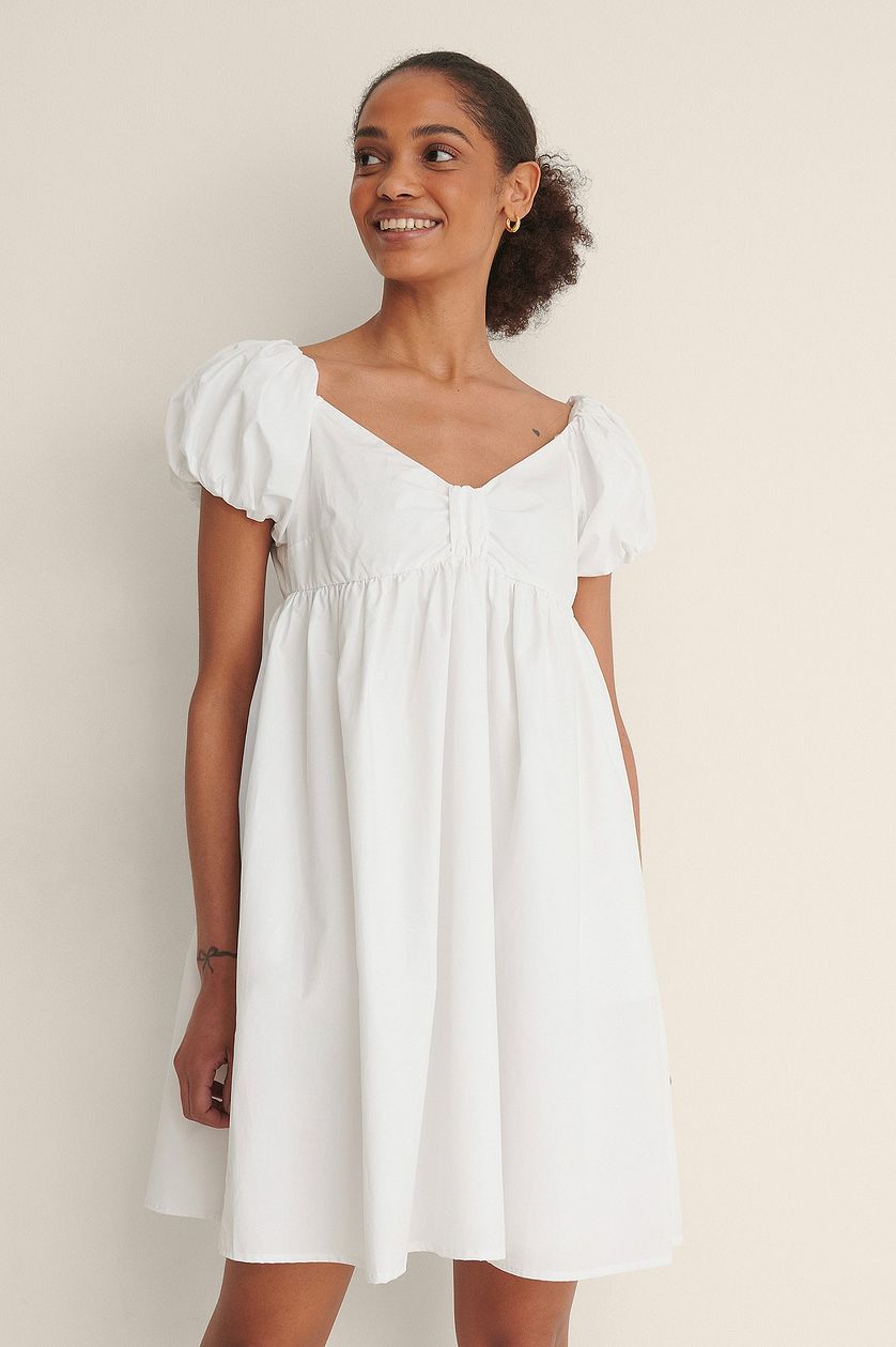 White Off Shoulder Mini Cotton Dress