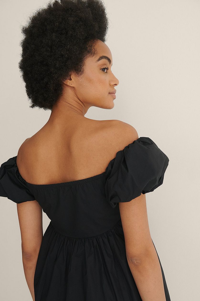 Black Off Shoulder Mini Cotton Dress