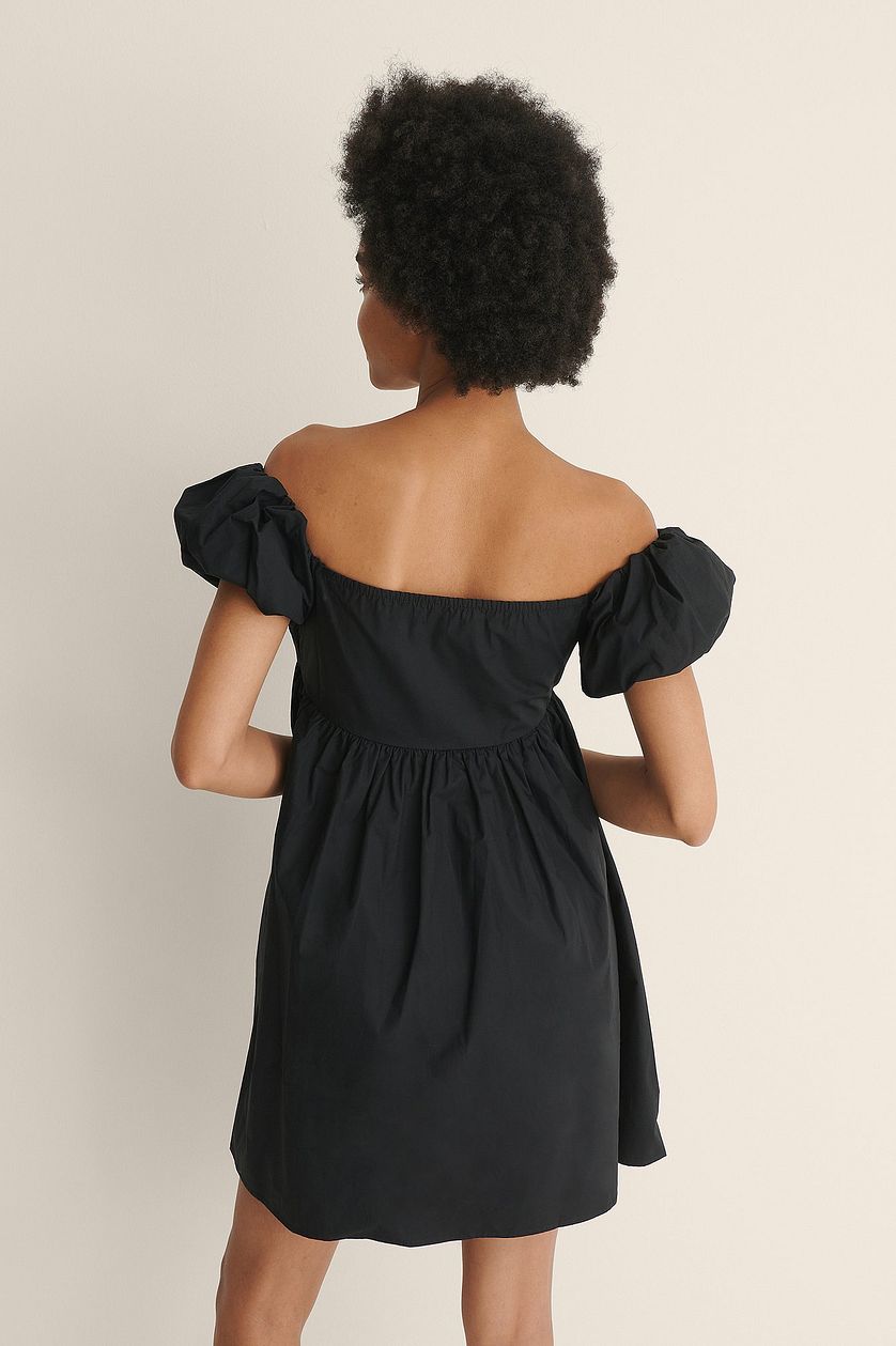 Black Off Shoulder Mini Cotton Dress