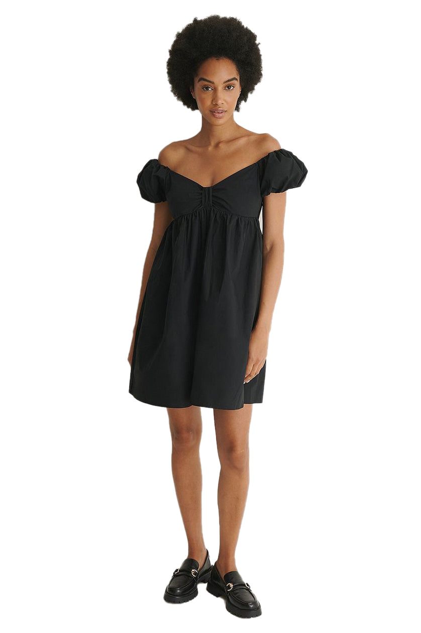 Black Off Shoulder Mini Cotton Dress