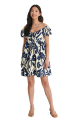 Blue Off Shoulder Mini Polyester Dress