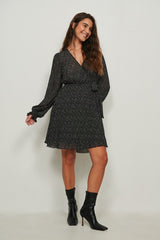 Black Structured Overlap V-Neck Dress