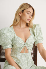 Green Tie Front Cotton Dress