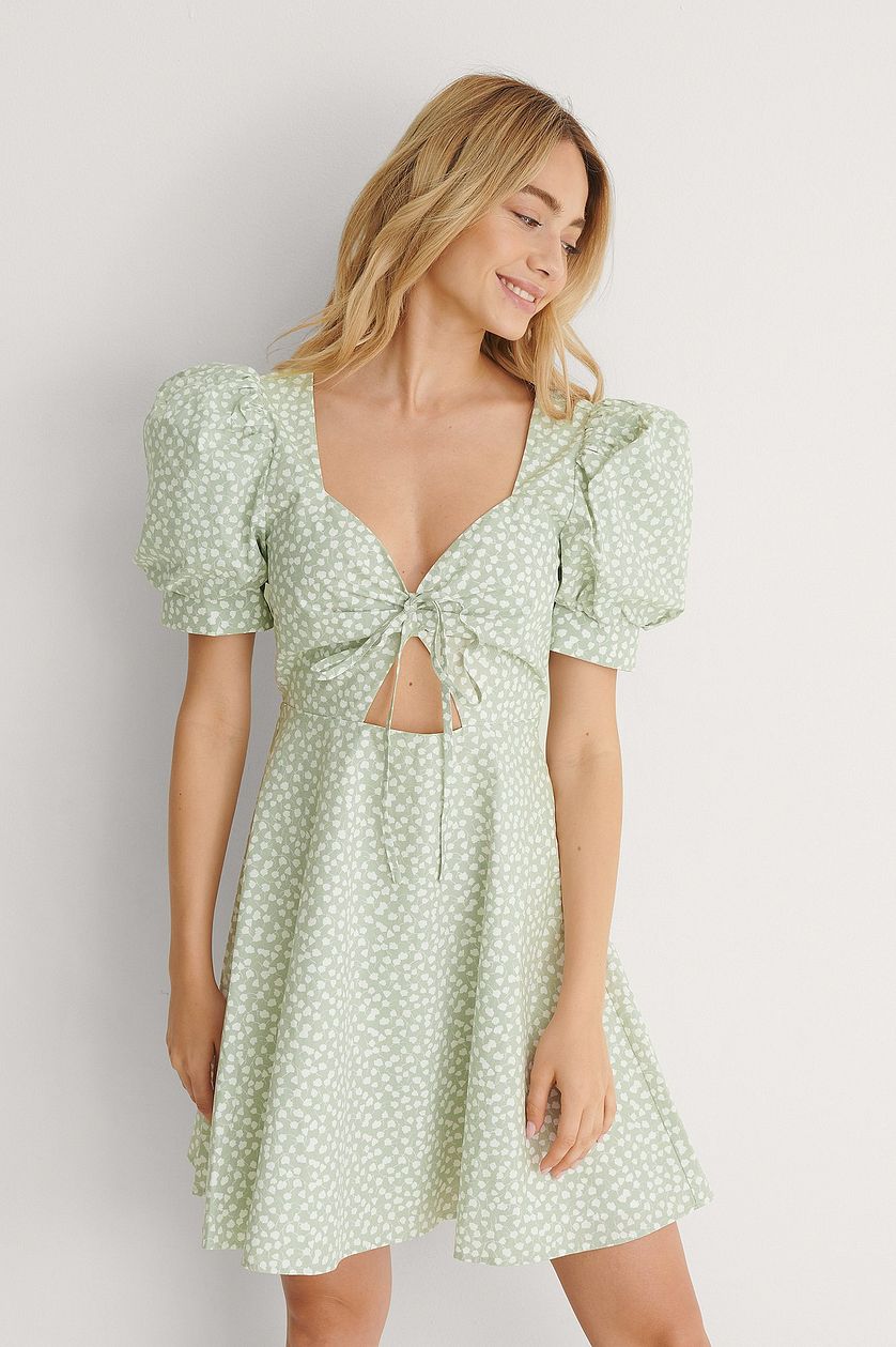 Green Tie Front Cotton Dress