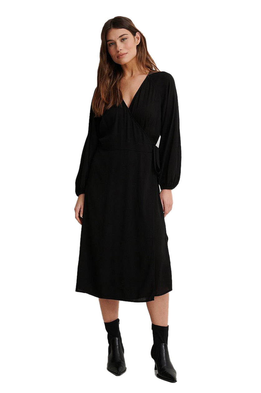 Black Tie Overlap Midi Dress