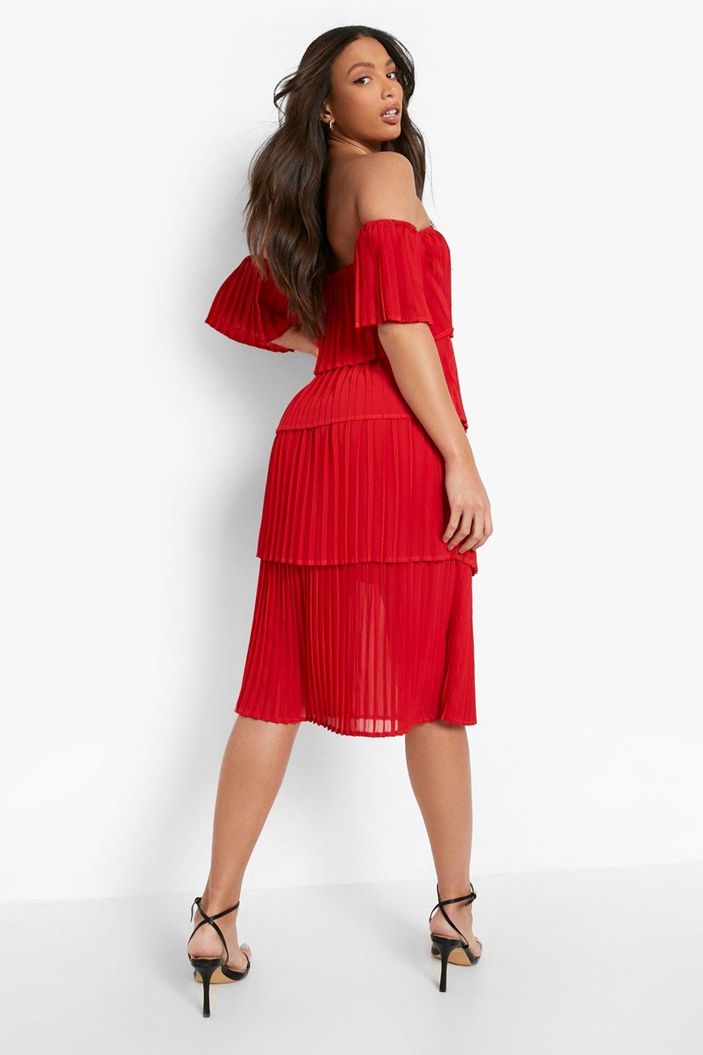 Robe longue plissée à épaules dénudées pour femme, couleur corail cuit 