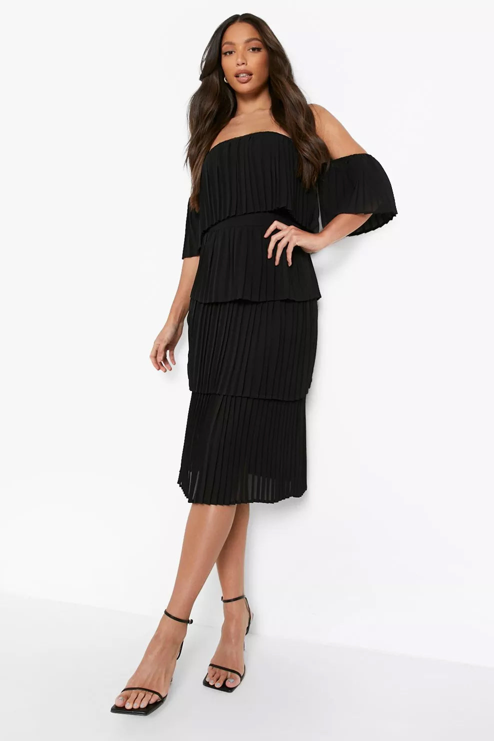 Female Black Tall Pleated Off Shoulder Occasion Dress XX-Large-42 Female Black Tall Pleated Off Shoulder Occasion Dress XX-Large-42