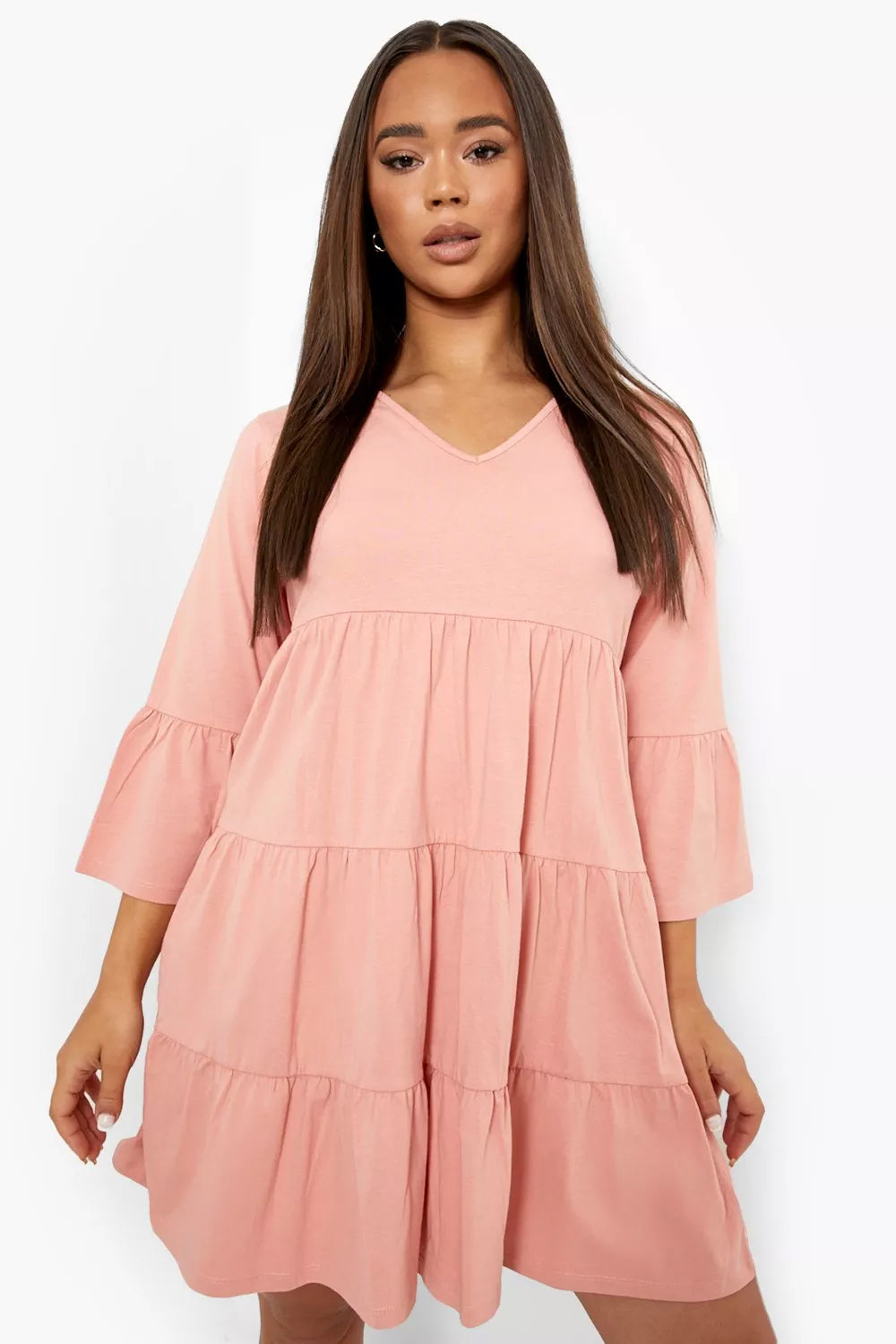 Female Desert Rose Flared Sleeve Tiered Smock Dress Medium-36 Female Desert Rose Flared Sleeve Tiered Smock Dress Medium-36