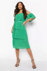 Robe de cérémonie plissée à épaules dénudées pour femme, grande taille, verte 