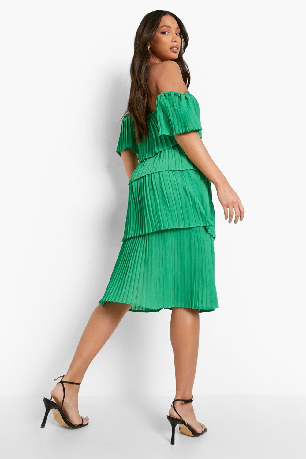 Robe de cérémonie plissée à épaules dénudées pour femme, grande taille, verte 