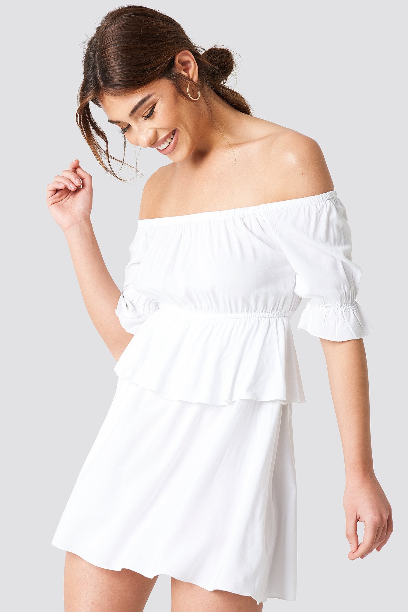 Debi Flue Off Shoulder Frill Short Dress