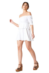 Debi Flue Off Shoulder Frill Short Dress