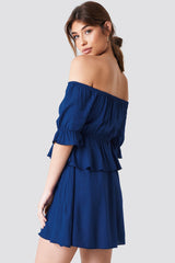 Debi Flue Off Shoulder Frill Short Dress