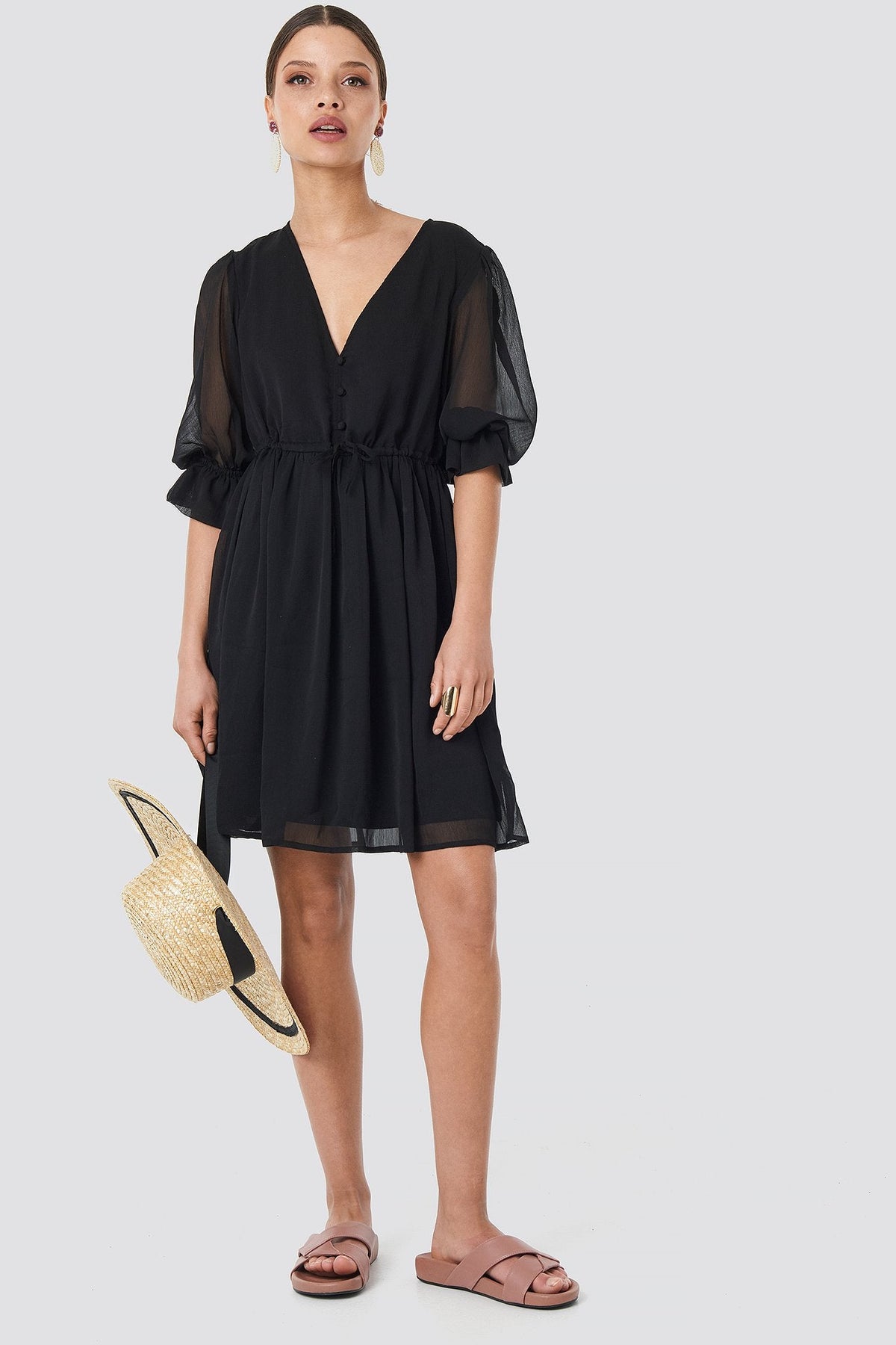 Nakd Plunge V-Neck Chiffon Dress Black