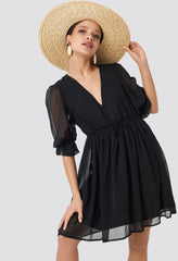 Nakd Plunge V-Neck Chiffon Dress Black