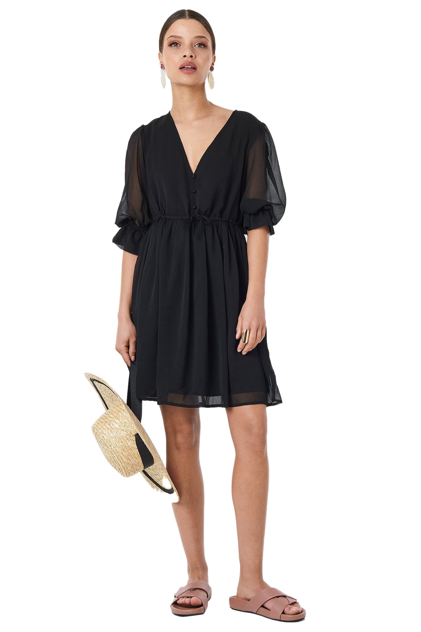 Nakd Plunge V-Neck Chiffon Dress Black