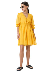 Robe en mousseline à décolleté plongeant en V jaune 