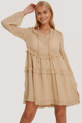 Brown Multi Frills Chiffon Dress