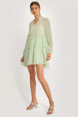 Green Multi Frills Chiffon Dress