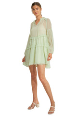 Green Multi Frills Chiffon Dress