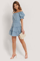 Blue Off Shoulder Mini Dress