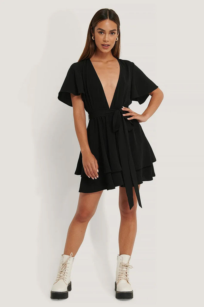 Black Deep Front Mini Dress