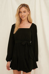 Black Recycled Overlapped Frill Mini Dress