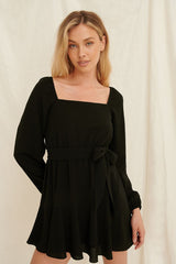 Black Recycled Overlapped Frill Mini Dress