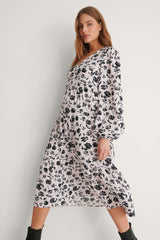 V-Neck ls Printed Dress