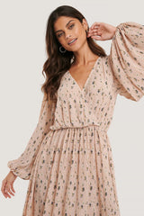 Ballon Sleeve Overlap Structured Dress