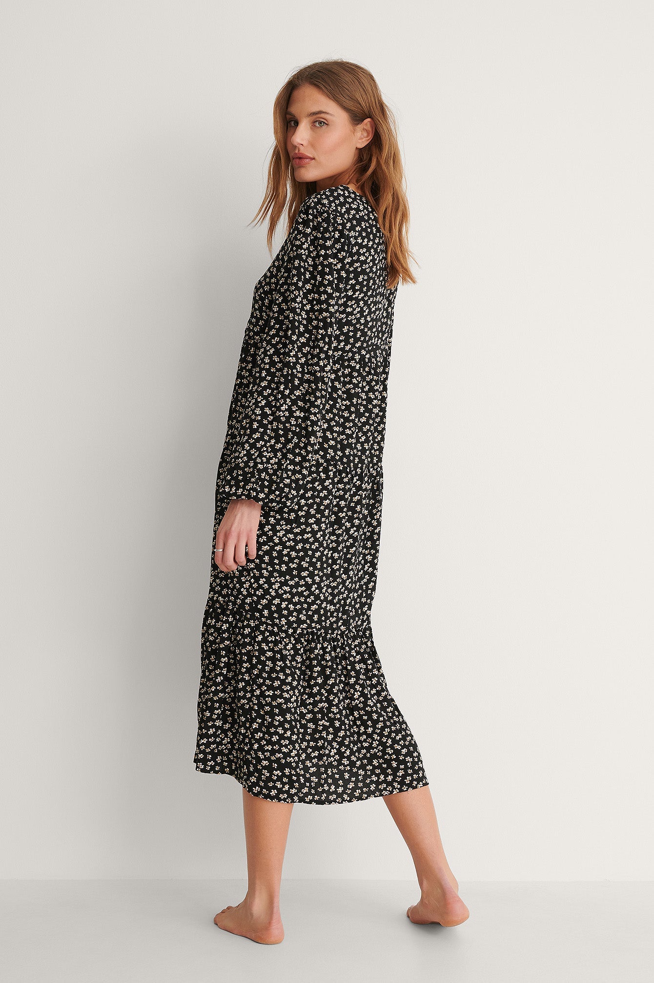 V Neck ls Printed Dress