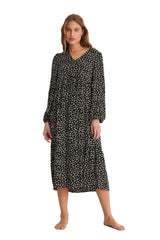 V Neck ls Printed Dress