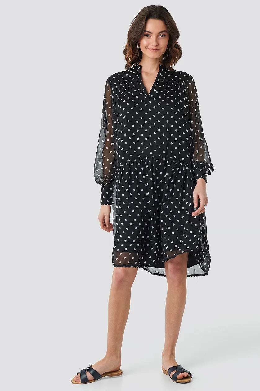 V Neck Flowy Chiffon Dress Black Yellow Small-34 V Neck Flowy Chiffon Dress Black Yellow Small-34