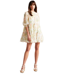 Georgette Long Sleeve Balloon Mock Neck Printed Short Casual Dress