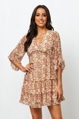 Floral Frill Flounce Sleeve Dress