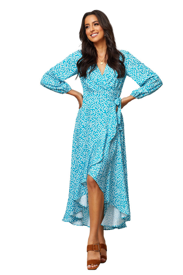 Blue Floral Chiffon Dress