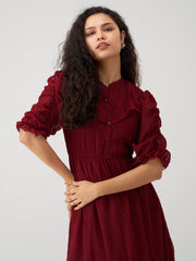 Wine Chiffon Brasso Swiss Dot High Neck Dress